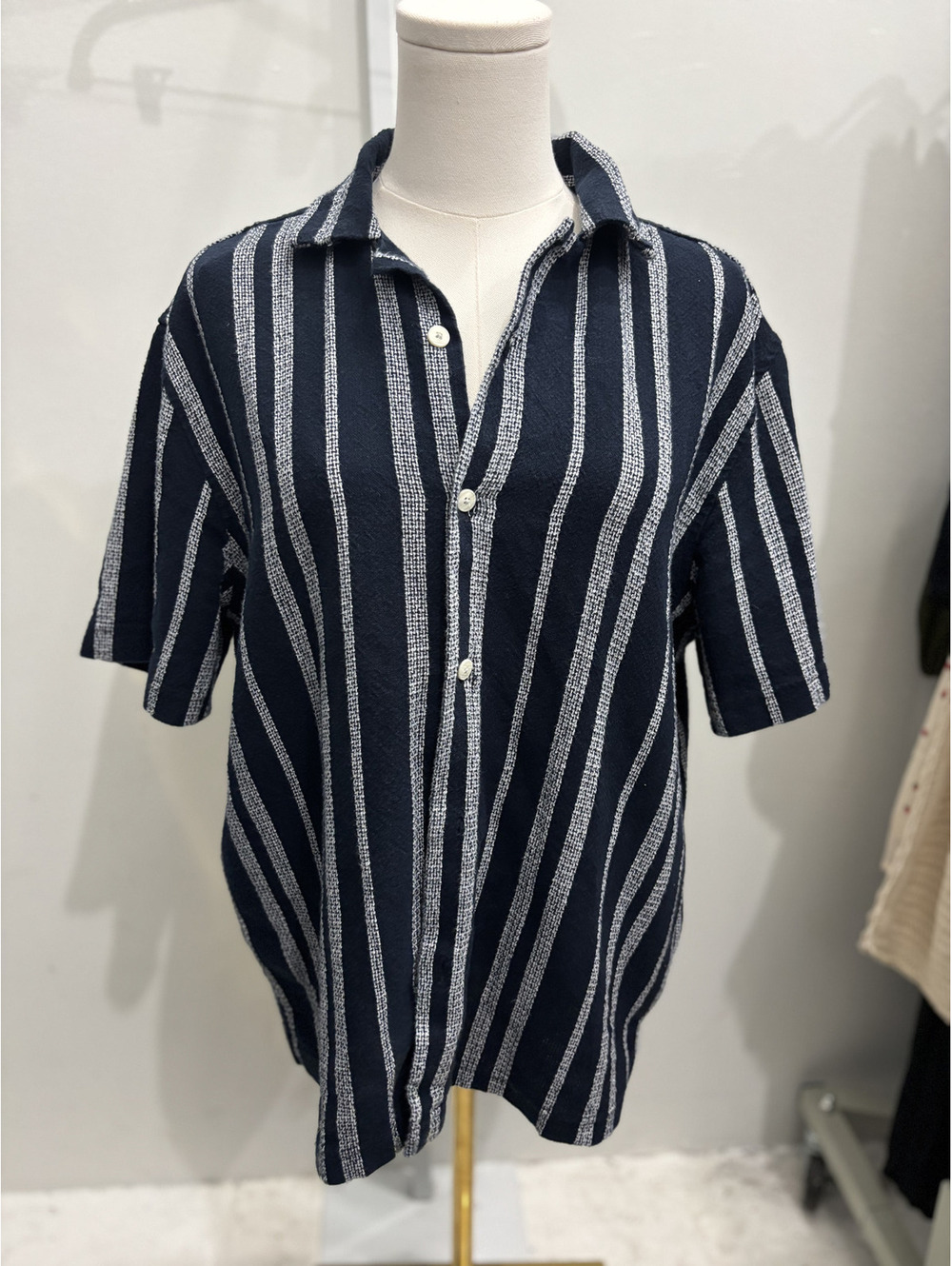 Zara Navy Blue and White Stripe Shirt